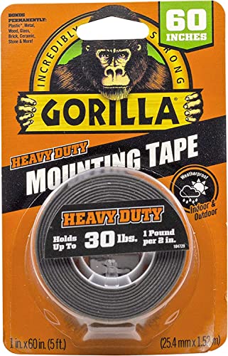 Gorilla - Heavy Duty Double Sided Mounting Tape, Weatherproof, 1" x 60", Black, (Pack of 1)