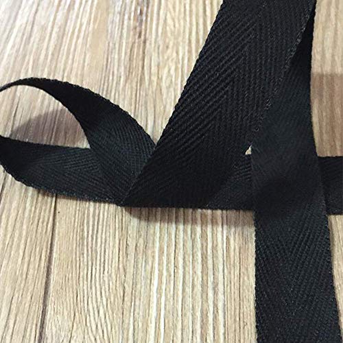 Natural Cotton Twill Tape 50 Yards 1/2 Inch Bunting Bias Tape Herringbone Webbing Tape Roll for Apron Sewing Dressmaking Craft (Black)