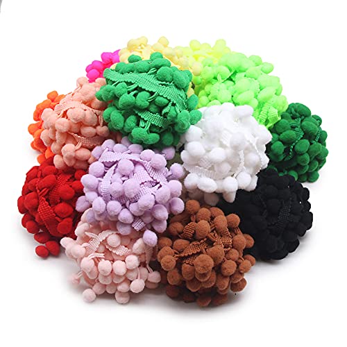 SEMINI 40 Yards Mix Color 10mm Pom Pom Trim Ball Fringe Ribbon Tassel DIY Sewing Accessory Lace for Home Party Decoration