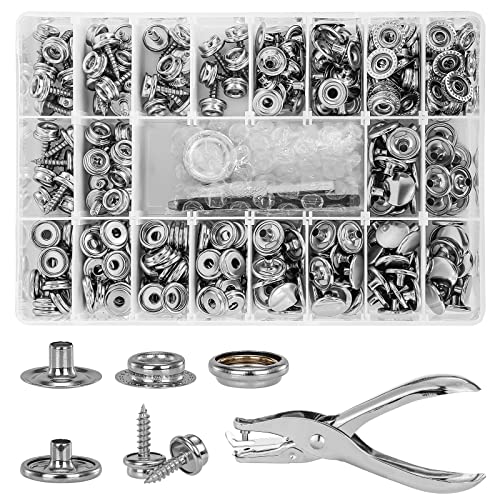 Titoe 354PCS Canvas Snap Kit 3/8" Socket Marine Grade Stainless Steel Boat Canvas Snaps for Boat Cover Furniture with Punch Pliers + Material Hole Punch + 2 Pcs Setting Tools (White)