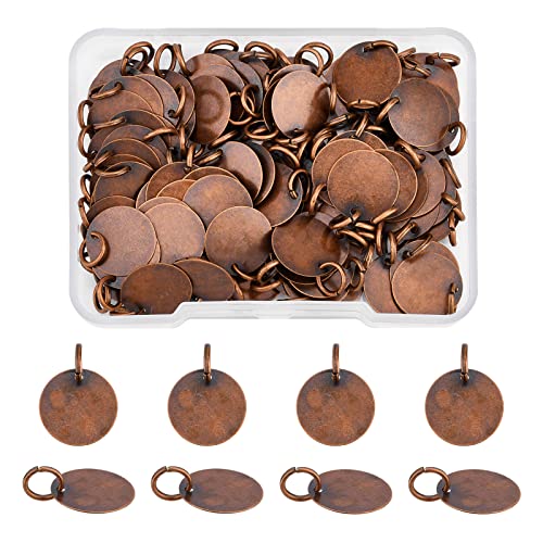SUPERFINDINGS 100Pcs Brass Stamping Blank Tag Charms 12mm Flat Round Metal Stamps Tags Red Copper Blanks Pendants for Bracelet Necklace Jewelry DIY Craft Making，Hole:4mm
