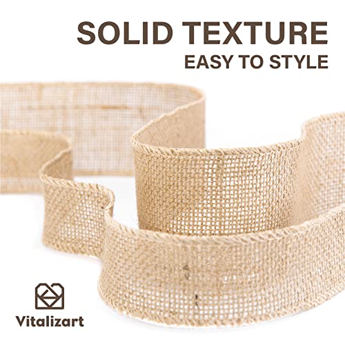 Vitalizart Wired Burlap Ribbon 1.5 in x 20 Yd Burgundy Natural Jute Ribbon for Crafts,Christmas Decoration,Wreaths, Gift Wrapping