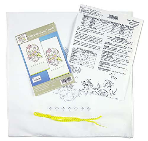 Tobin Welcome Guest Kit-Set/2 Stamped for Embroidery Kitchen Towels, 18" x 28"