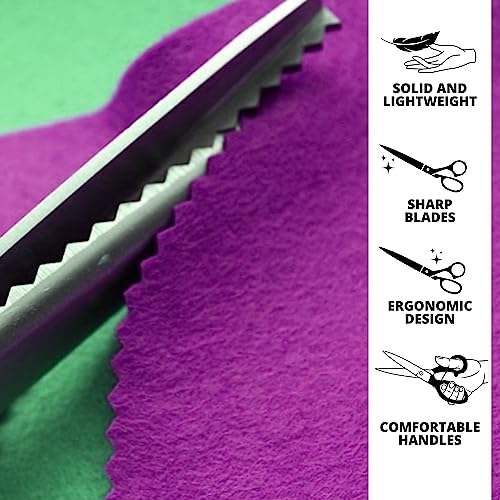 Pinking Crafting Scissors Heavy Duty – 9.2 Inch Purple Pink Craft Scissors Decorative Edge Scissors with Comfort Grips Handles Zig Zags Cute Scissors for All Purpose Ideal Zigzag Scissors All Purpose