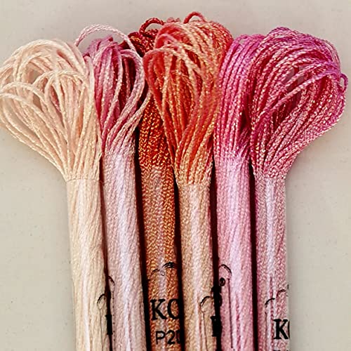 KCS 6-Strand Cross Stitch Metallic Variegated Pearl Shiny Embroidery Floss (6 skeins, Solid Color 8)