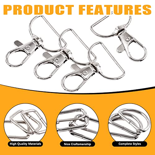 Rustark 100Pcs Purse Hardware Buckles Crafting Set Includes Keychains with Swivel Clip Hook, Slide Buckles, D-Ring Metal Buckle, Button Clasps Closures for Sewing, DIY Craft, Handbag, Purses (Silver)
