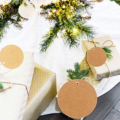 Segarty Circle Tags, 200 PCS Craft Gift Tags, Brown Tag with 100 Feet Jute Twine, Round Thick Kraft Paper Blank Hang Tags Wish Tag for Gifts Wrapping, Craft Project, Xmas Gift, DIY Wedding Favor Bag
