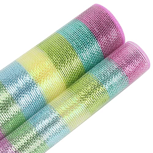 HUIHUANG Pastel Deco Poly Mesh 10 inch Wide Multicolor Metallic Deco Mesh Ribbon for Easter Wreaths Supplies Swags Garland Bows Home Decor Gift Wrapping Crafts Home Decor-10 Yards