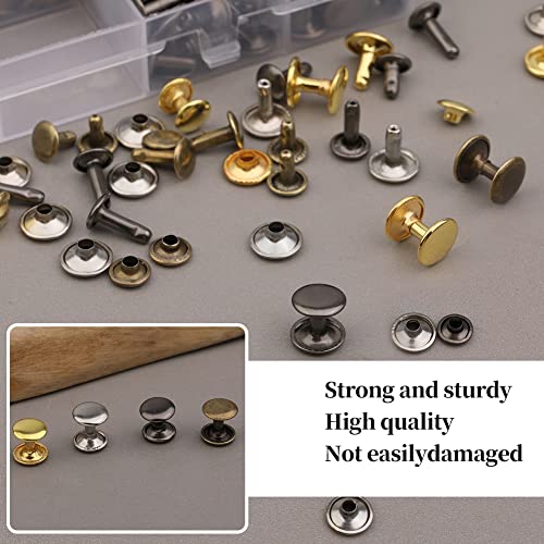 TLKKUE 240 Set Rivets for Leather 3 Sizes Double Cap Rivets Tubular 4 Colors Leather Rivets with Rubber Hammer Fixing Tool Kit 4 Piece for DIY Leather Craft Clothes Shoes Decoration and Repair