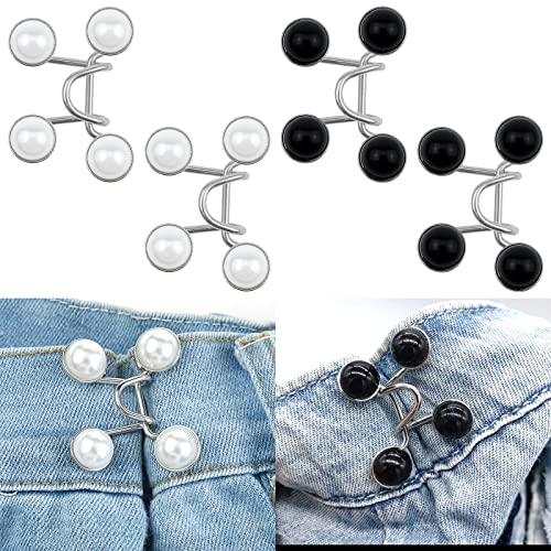 4 Sets Pearl Jean Button Pins Adjustable Waist Buckle Extender Button Detachable Jean Button Pin No Sewing Required Instant Button for Pants