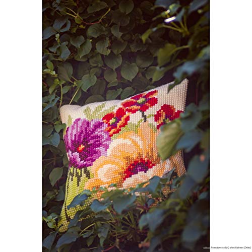 Vervaco Cross Stitch Embroidery Kits Pillow Front for Self-Embroidery with Embroidery Pattern on 100% Cotton and Embroidery Thread, 15,75 x 15,75 Inches - 40 x 40 cm, Summer Flowers Multi