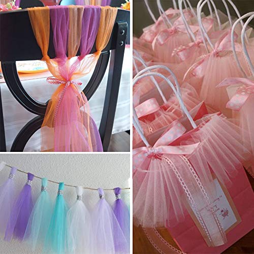 11 Colors Rainbow Tulle Rolls Tulle Netting Rolls Tulle Fabric Spool Ribbon 6" by 25 Yards/Spool and Sewing Scissor Measuring Tape Knit Elastic Spool for Table Skirt Rainbow Party Tulle Skirt