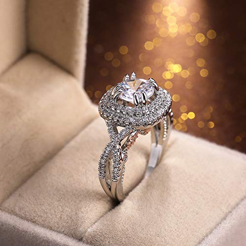 CHWLNJN Vintage Sterling Silver Ring 18K Gold-Plated Pavé Diamond Engagement Ring Princess Cut Cubic Zirconia Ring Fashion CZ Diamond Ring Lucky Bride Wedding Ring (9)