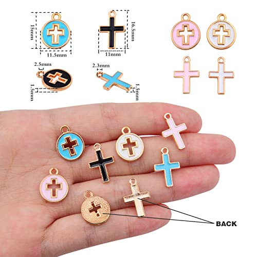 Aylifu 40pcs 2 Styles Enamel Cross Charms Alloy Religious Cross Crucifix Jesus Pendants Charms Jewelry Accessories for Easter DIY Necklace Bracelet Earrings Crafts, 4 Colors