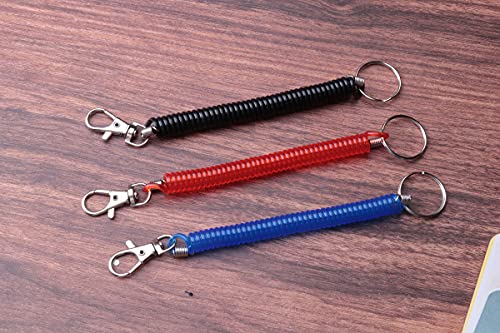 Sowaka 3 Pcs Spiral Retractable Spring Coil Keychain Colorful Flexible Stretchy Cord with Key Ring Metal Lobster Clasp Lanyard Tool Wire Safety Fishing Ropes Fishing Boating Tools (Black)