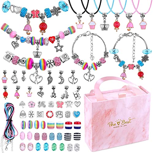 Charm Bracelet Making Kit, Flasoo Jewelry Kit with Charm Beads for Bracelet Jewelry Making Crafts, New Year Present, Birthday Gift, Christmas Gifts