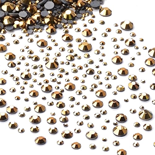 Massive Beads 7000pcs+ Flatback Glass Hotfix Iron On Rhinestones Crystal for DIY Making with 1 Tweezer & 1 Picking Pen for Shoes, Clothes, Face Art, Bags, Manicure (Mine Gold, 5-Sizes)