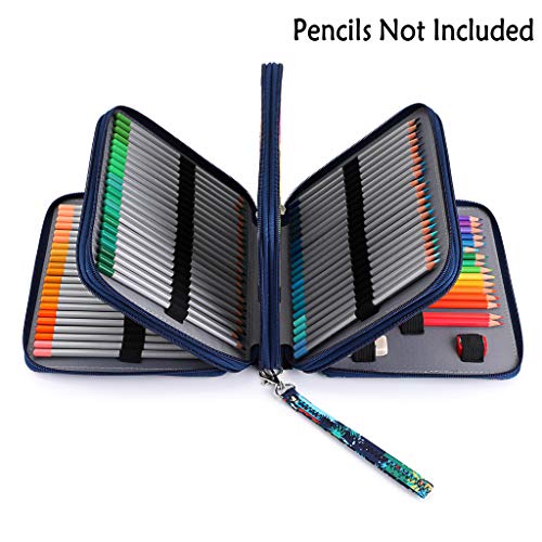 BTSKY Colored Pencil Case- 160 Slots Pencil Holder Pen Bag Large Capacity Pencil Organizer with Handle Strap Handy Colored Pencil Box with Printing Pattern Jungle