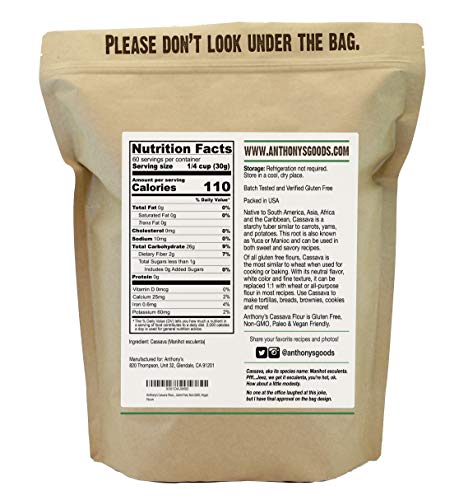 Anthony's Cassava Flour, 4 lb, Batch Tested Gluten Free, Non GMO, Vegan