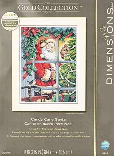 Dimensions Counted Cross Stitch Kit, Candy Cane Santa Christmas Cross Stitch, 16 Count Dove Grey Aida, 12'' x 16''
