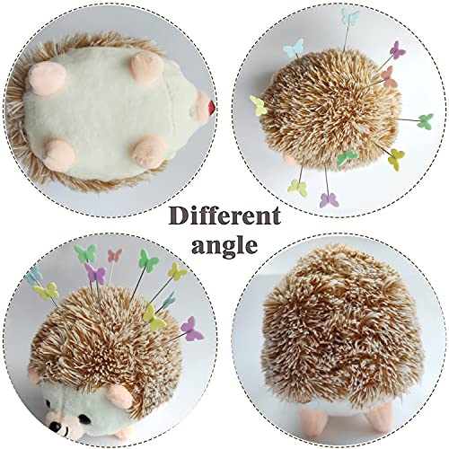 Hedgehog Pin Cushion with Pins Set Include 1 Pcs Cute Pin Cushion and 100 Pcs Butterfly Flat Head Straight Pins for Sewing DIY Projects Dressmaker Jewelry Decoration