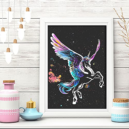 Animal scratch art rainbow painting paper, Engraving Art & Craft Sets, Creative foil scratch art toys gift, DIY sketch card scratchboard for Kids & Adults, Women - 16'' x 11.2'' with 3 tools (Unicorn)