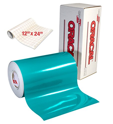 ORACAL 651 Gloss Turquoise Adhesive Craft Vinyl for Cameo, Cricut & Silhouette Including Free Roll of Clear Transfer Paper (6ft x 12")
