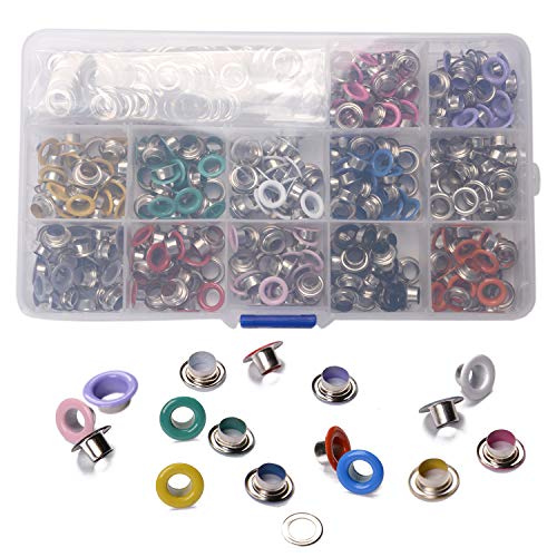 1/4 Inch Grommet Tool Kit Hotetey 360 Sets Multi-Color Metal Grommet Eyelets Kit with Installation Tools, 12 Colors