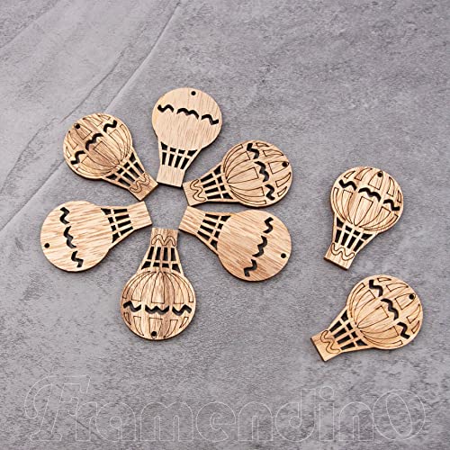 Framendino, 30 Pack Mini Wooden Air Balloon Cutout Unfinished Wood Pieces Rustic Wooden Slices Embellishment Hot Air Balloon Cutouts for DIY Craft Home Party Decoration