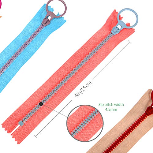 20Pcs Colorful Resin Zippers with Ring Pulls for DIY Tailor Sewing Craft Accessories Mixed 10 Color - 6 Inch