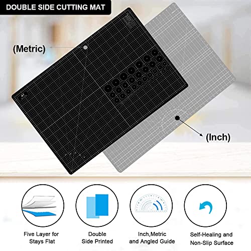 Headley Tools 24 x 36 Inch Large Self Healing Cutting Mat, Durable Rotary Cutting Mat Double Sided 5-Ply Gridded Cutting Board for Craft, Fabric, Quilting, Sewing, Scrapbooking Project, Grey/Black