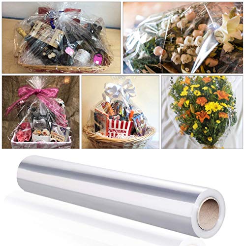 STOBOK Clear Cellophane Wrap Roll - Unfolded Width 31.5 in x 100 Ft 3 Mil Thicken Transparent Long Film Gift Wrappings for Flowers Craft Basket Packing Paper