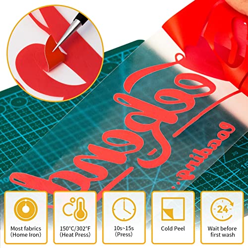 VinylRus Heat Transfer Vinyl-12” x 50ft Red Iron on Vinyl Roll for Shirts, HTV Vinyl for Silhouette Cameo, Cricut, Easy to Cut & Weed