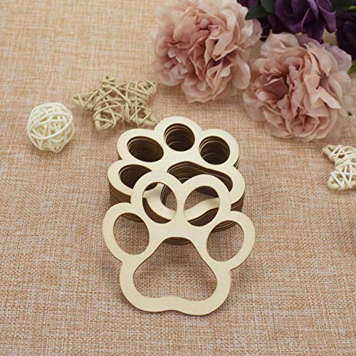 24pcs Paw Shaped Wooden Cutouts Dog Cat Claws Cutouts Unfinished Wood Pet Paw Wood DIY Craft Embellishments Gift Ornaments Decoration, 3.1x3.3 in