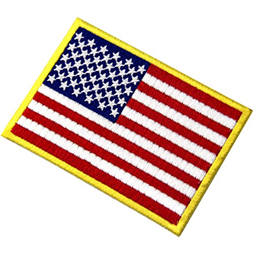 EmbTao American Flag Embroidered Patch Gold Border USA United States of America Military Uniform Iron On Sew On Emblem