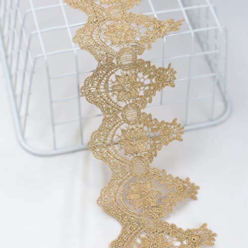 IDONGCAI Gold Lace Trim Metallic Gold Venice Lace/Alencon Lace/Gold Venice Lace for Bridal, Dance Costume, Sewing, Jewelry and Crafts 3 Yards (4 inch)