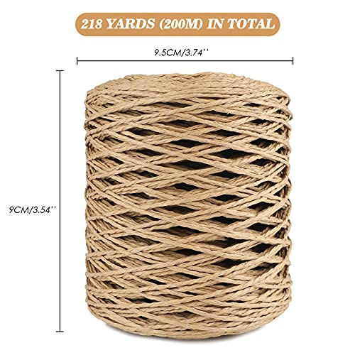 jijAcraft 656 Feet Natural Paper String,2mm Twisted Raffia Ribbon,2Ply Raffia Paper Twine Rope,Brown Raffia Yarn String for Gift Wrapping,Crafting Florist Bouquets Decoration,Crochet Summer Sun Hat