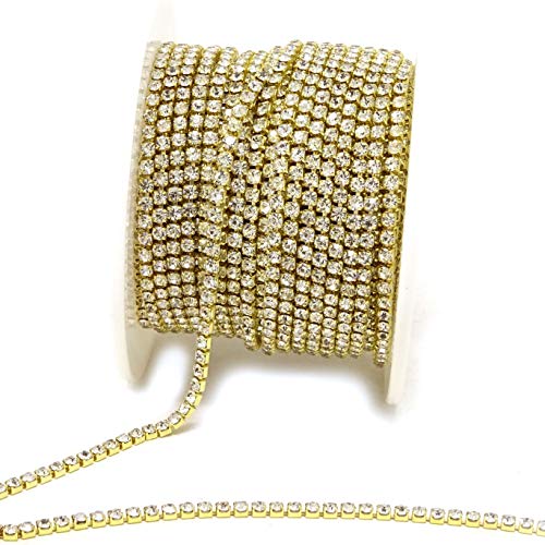 yueton 11 Yards 2MM Crystal Rhinestone Close Chain Trimming Claw Chain Jewelry Crafts DIY (Gold)