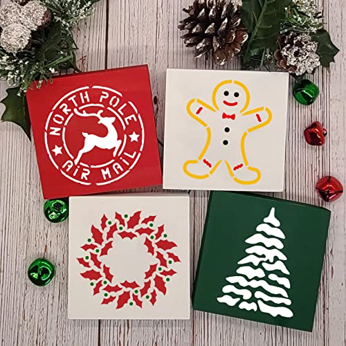 Christmas Stencils for Painting on Wood,3x3” Reusable Holiday Xmas Stencil Drawing Templates for Christmas Tree/ Tier Tray /Window Decor