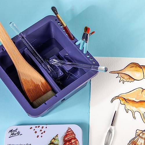 Mont Marte Twin Compartment Plastic Brush Washer. Easy Paint Brush Cleaning and Drying. Suitable for Acrylic and Watercolor Painting.