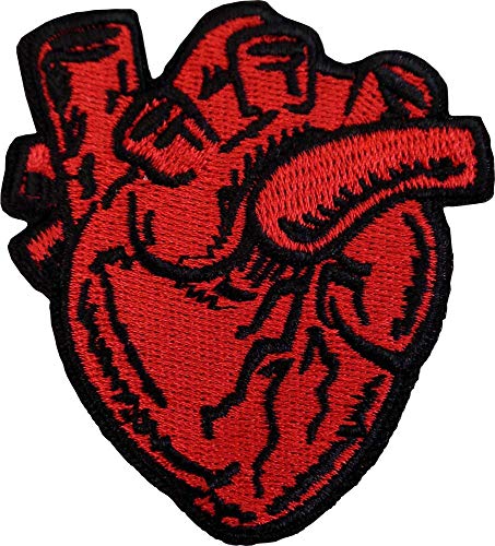 Red Anatomical Heart - Embroidered Iron on Patch