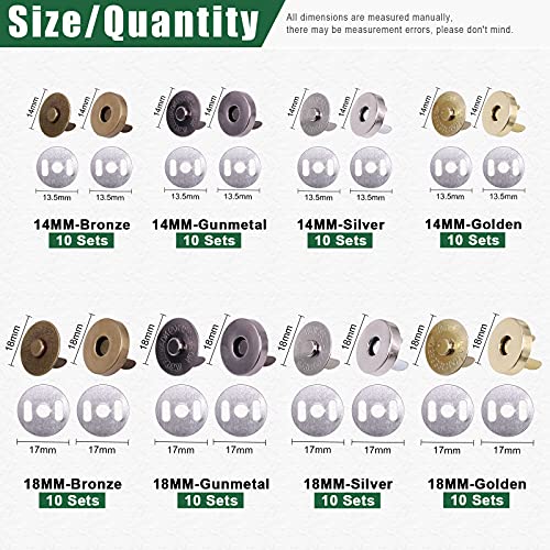 Keadic 80 Sets 14mm &18mm Button Clasps Snaps with Washer, Fastener Clasps DIY Craft Sewing Buttons Knitting Buttons Sets for Sewing, Craft, Purses, Bags, Clothes, Leather (4 Colors)