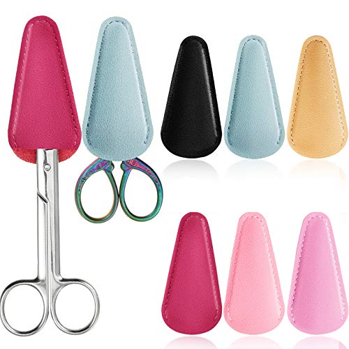 6 Pieces Scissors Sheath Safety Leather Scissors Cover Protector Colorful Sewing Scissor Sheath Portable Eyebrow Trimming Beauty Tool Protection Cover Collect Bags (Deep Colors and Light Colors)