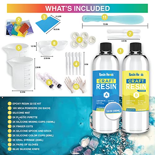 32oz Crystal Clear Epoxy Resin Kit, Casting and Coating kit for Starters - Arts and Crafts, Molds, Jewelry, Tables, Wood, DIY - Easy Mix 1:1 Ratio