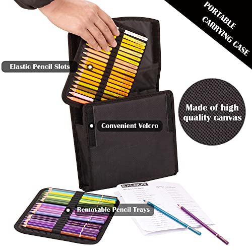 KALOUR Premium Watercolor Pencils, Set of 120 Colors,with Water Brush Pen,Portable Nylon Case,Numbered and Lightfastness,Water-soluble Colored Pencils for Adult Coloring,Water Color for Beginner Kids