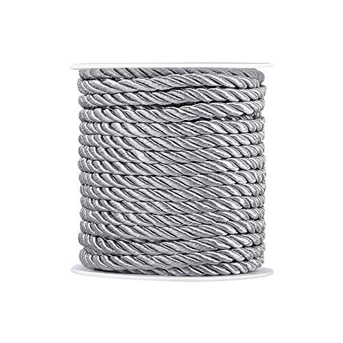 PH PandaHall 59 Feet 5mm Twisted Cord Rope, Twisted Silk Ropes 3-Ply Decorative Rope Polyester Twine Cord Satin Shiny Cord String for Graduation Honor Cord Home Decor Costume Christmas (Dark Gray)