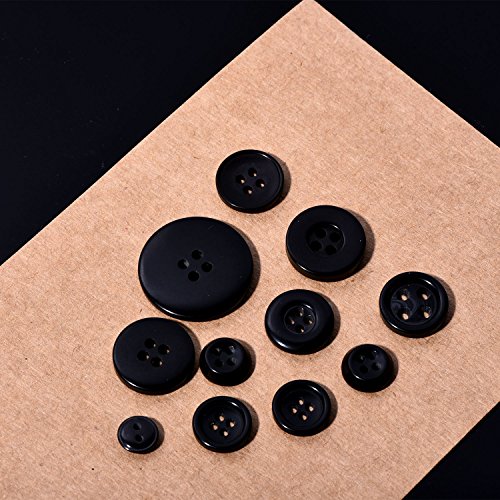 400 Pieces Buttons Round Resin Button 7 Sizes of Black Round Mixed Buttons with Storage Box for Sewing Crafting Replacement, 2 and 4 Holes Assorted Sizes