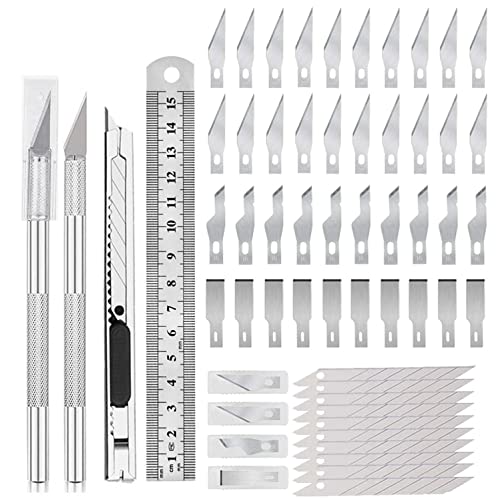 Precision Carving Craft Hobby Knife Kit Exacto Knife 40 Spare Knife Blades with 10 PCS Art Blades, for DIY Art Work Cutting, Scrapbooking, Stencil