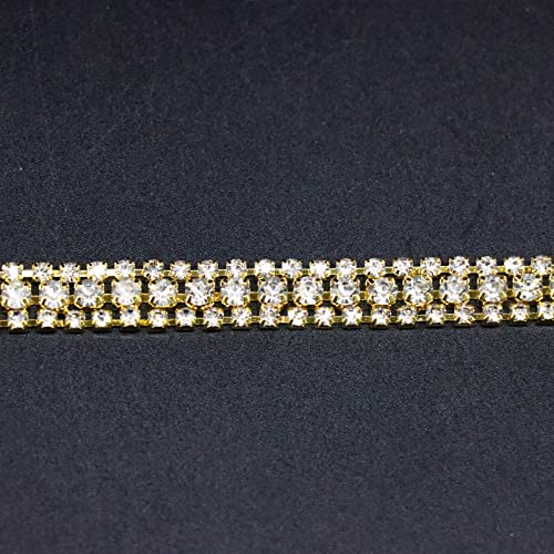 Jerler 3 Rows 2 Yards Rhinestone Trim Close Chain for Crafts Wedding and Clothing Decorations (Silver-Gilded)