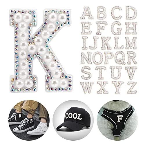 52 pac Ironing Letter Patch A-Z Pearl Rhinestone English Letter Patch, White Letter Patch Letter Embroidery Patch Clothing Jeans Hat Shoe Bag DIY Decoration